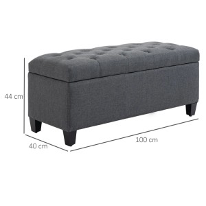 Dunkelgraue HOMCOM Sitzbank mit Stauraum, Polsterung, Knopfheftung, Holzfüßen. Maße: 100x40x44 cm.