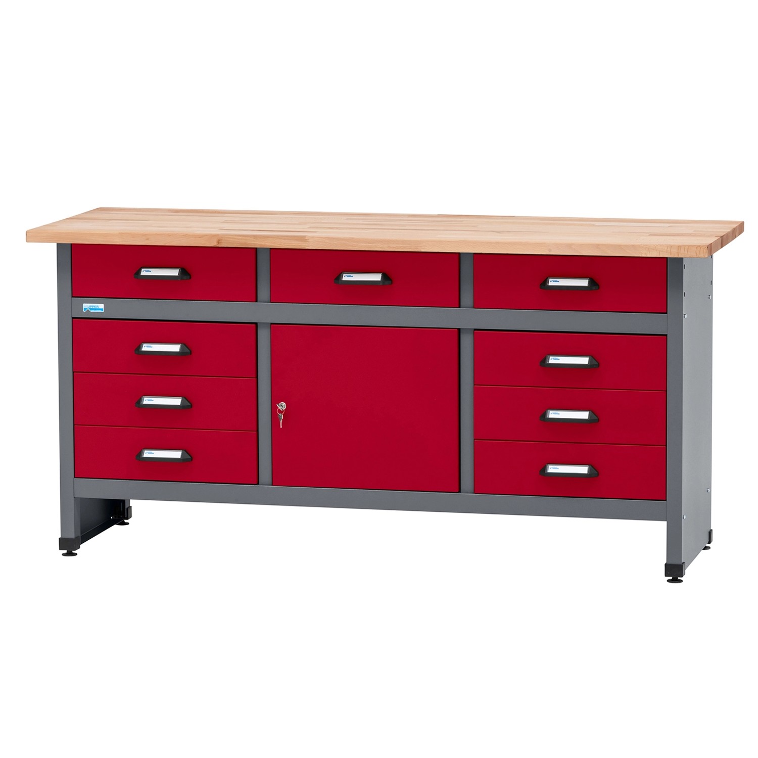 Küpper Werkbank Eintürig mit 9 Schubladen 84 x 170 x 60 cm Dunkelrot günstig online kaufen