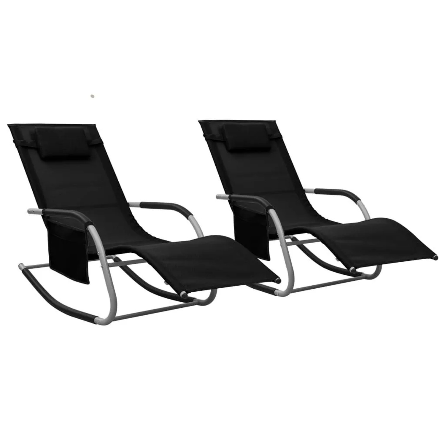 Furnicato Sonnenliegen 2 Stk Textilene Schwarz Und Grau
