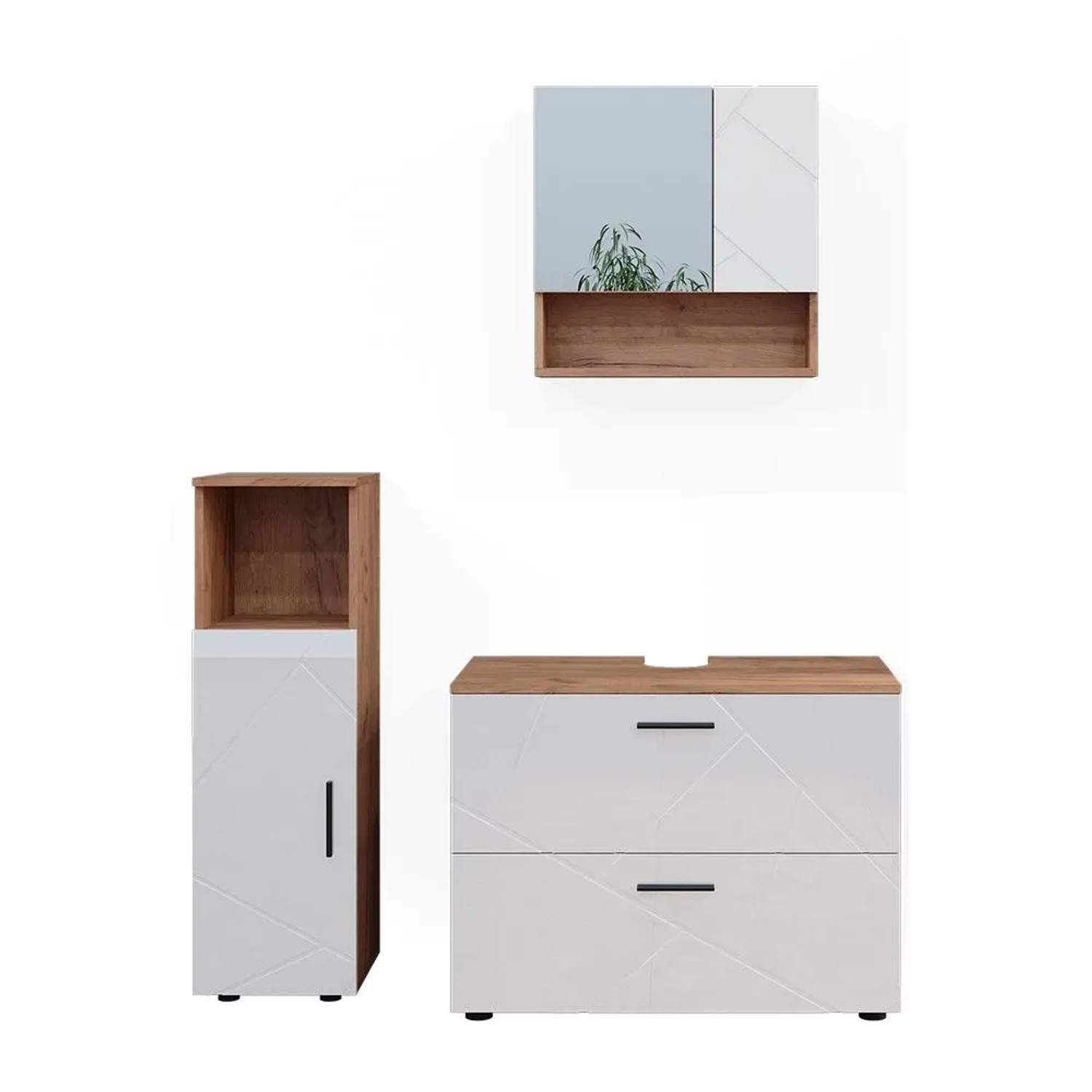 Vicco Badmöbel-Set Irma Weiß Hochglanz/Goldkraft Eiche 80 x 59 3-teilig