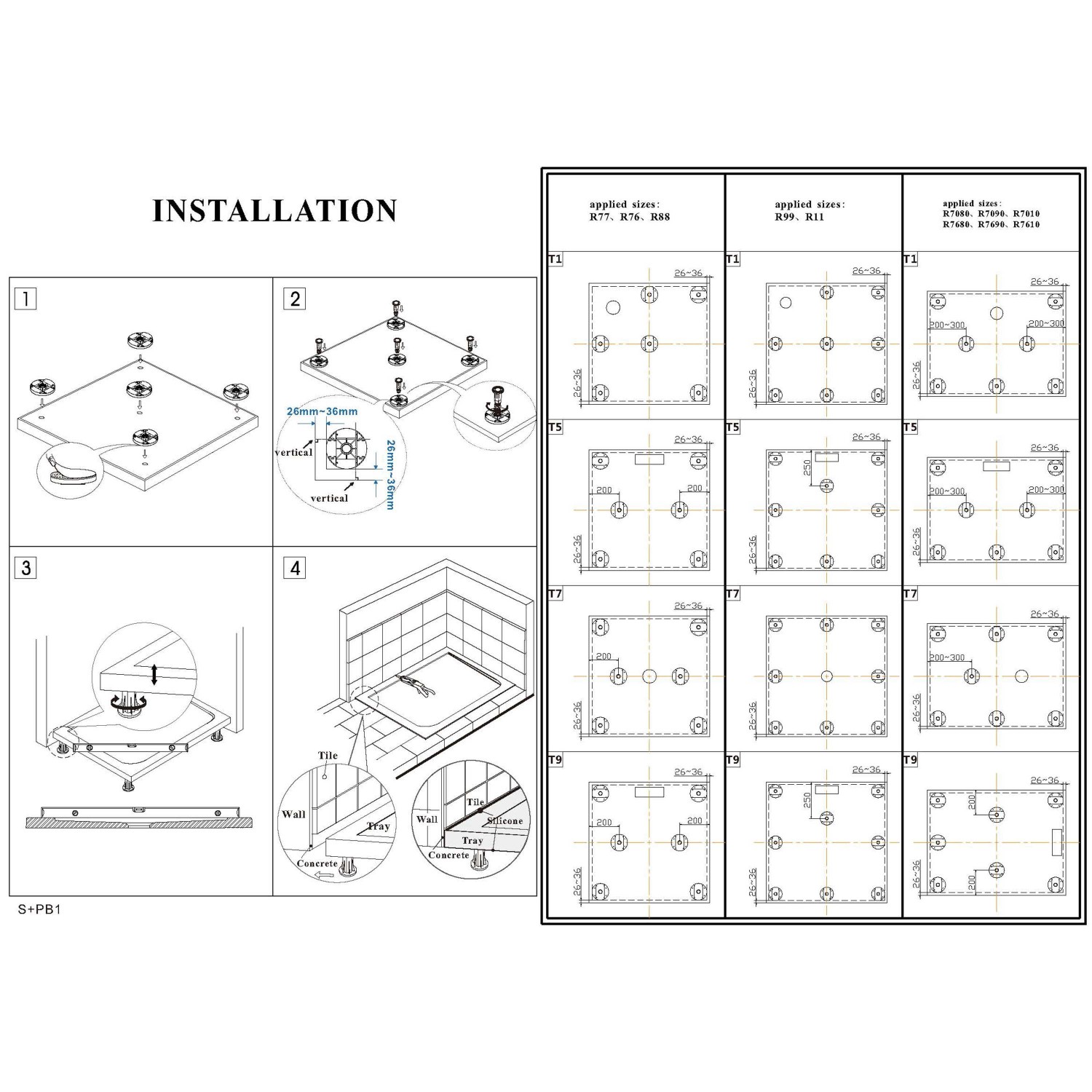 Installationsanleitung für AICA Viertelkreis Runddusche Set mit Duschwanne, Armatur, Schürze und Stellfüßen 90x90.