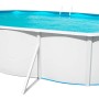 Weißer Steinbach Stahlwandpool Nuovo de Luxe Oval, 640x366x120 cm mit Leiter und blauem Wasser.