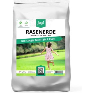Weißer 50 L Sack Best for Home Premium Rasenerde. Torffreie Erde mit 10-20% Bio-Zutaten für dichten Rasen.