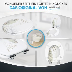 Sanilo WC-Sitz Balance mit Absenkautomatik, Holz, Stein- und Gräser-Motiv.