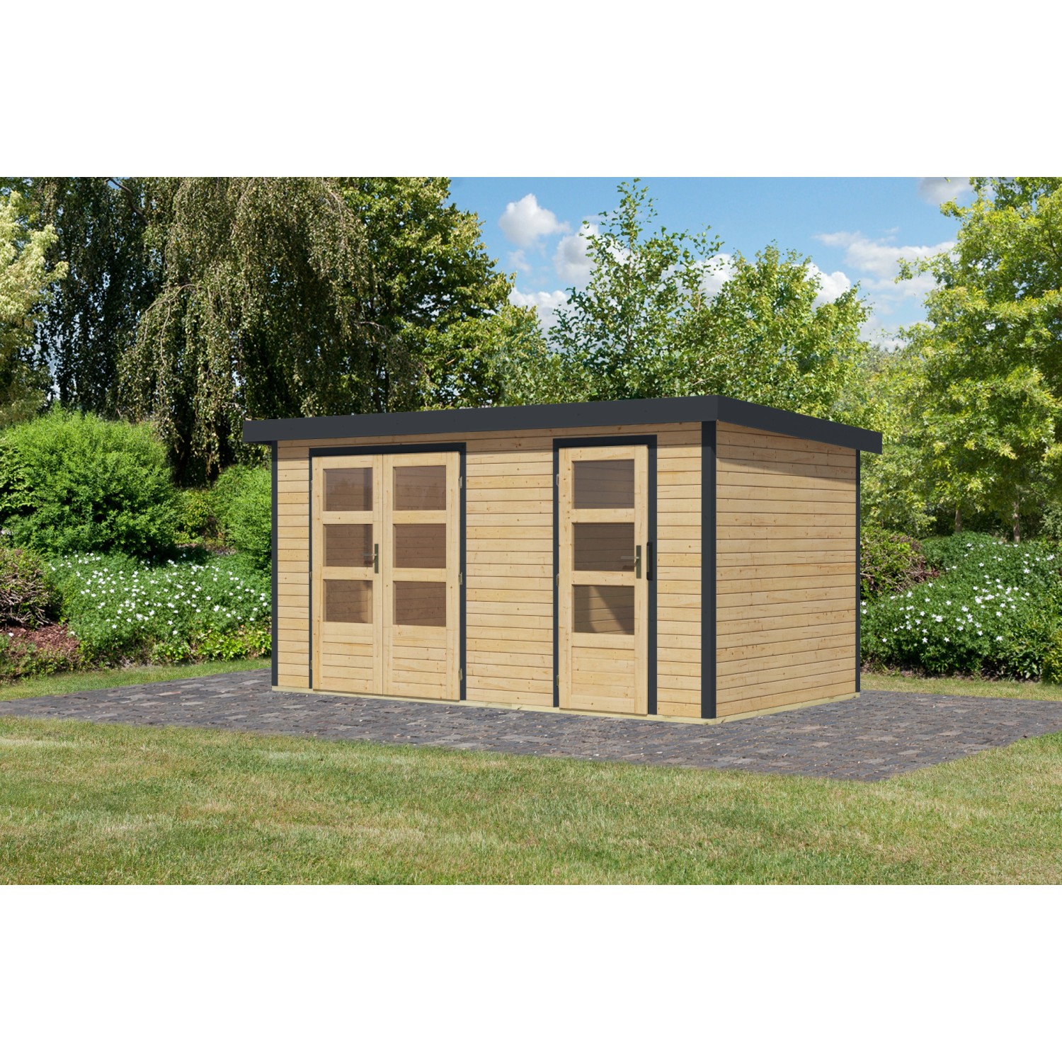 Karibu Gartenhaus Alfredo A Naturbelassen/Anthrazit 209 x 400 x 213 cm günstig online kaufen
