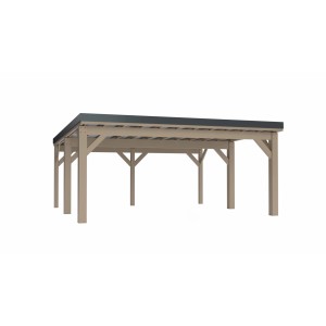 Holzbrüder Carport Ralf 36, imprägniert, dunkelgraues Dach. Robuster Unterstand für PKW mit 250 kg/m² Schneelast.