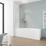 Schulte Badewannenaufsatz aus Echtglas, 140x80 cm, mit weißem Rahmen an Badewanne montiert.