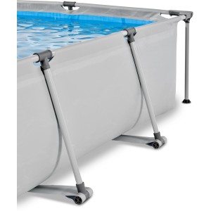 Detailansicht des grauen EXIT Soft Grey Pool 300x200x65 cm mit Stahlrahmen und Filterpumpe.