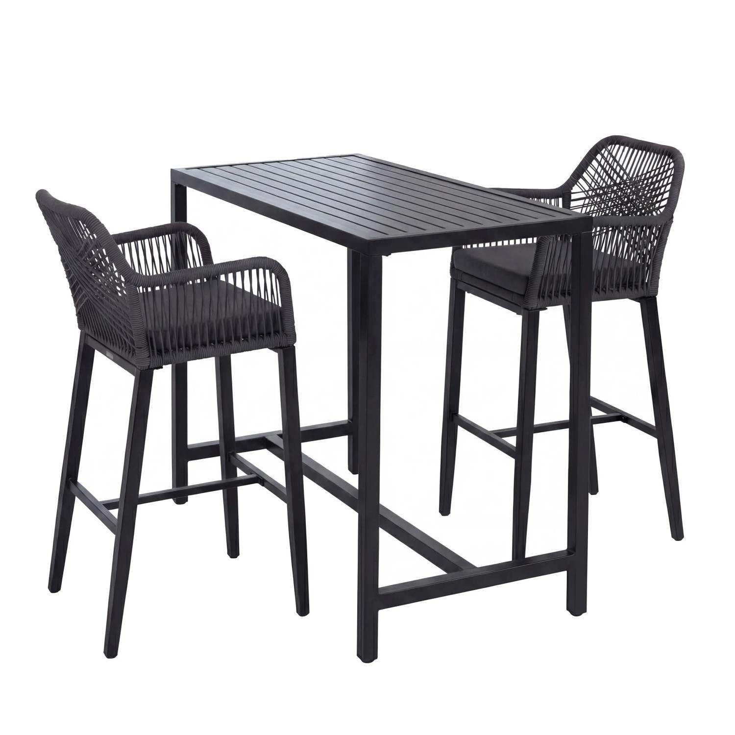 MCW Set Bartisch + 2x Barhocker P91 Seilgeflecht Metall Anthrazit