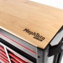 Detailansicht: Mephisto Pro-Line Werkzeugwagen mit Holzplatte und Schubladen.