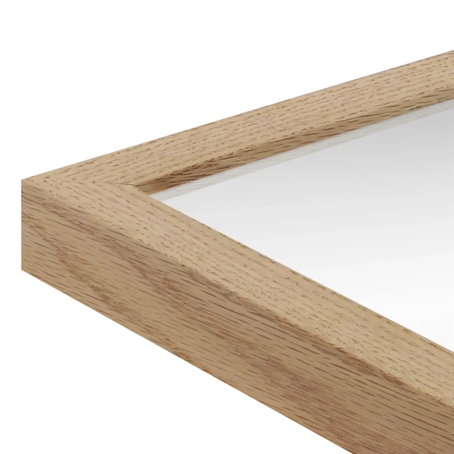 Detailaufnahme: Wandspiegel (53x73 cm) mit Rahmen in Eiche-Optik. Modernes Design, Holzrahmen.