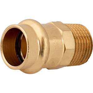 Übergangsnippel aus Rotguss, 18 mm x 21 mm (R 1/2), für Pressfittings in Heizung und Sanitär.
