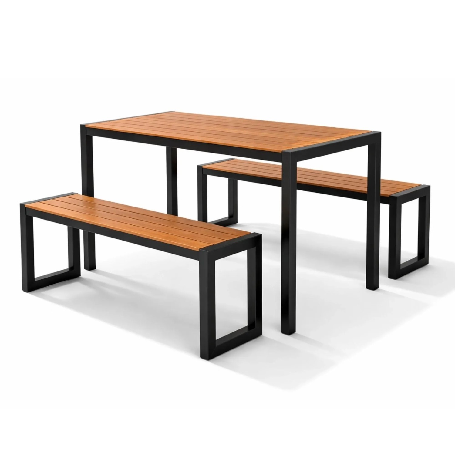 BERLINLODGE Bierzeltgarnitur MALLORCA 3-teilig Gartenmöbel-Set 4 Personen 2 Gartenbänke Mit Tisch 118cm Breit Holzoptik Kunststoff/Metall Wetterfest