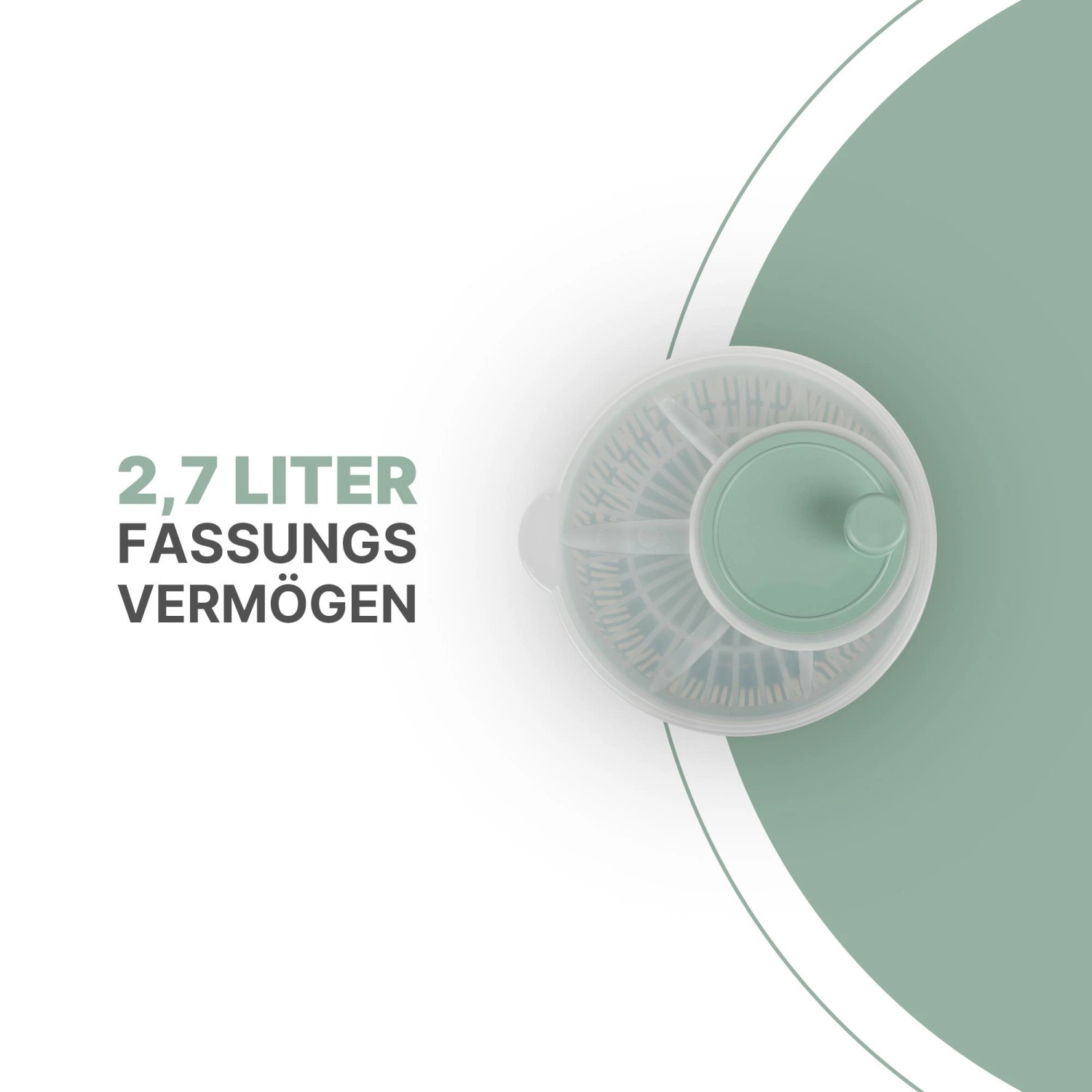 ProHome Salatschleuder, 2,7 Liter, Ø20 cm, Grün. Küchenhelfer zum einfachen Waschen und Trocknen von Salat.