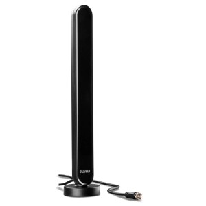 Schwarze Hama Zimmerantenne für DAB+/UKW Radioempfang mit 30 dB Verstärker.