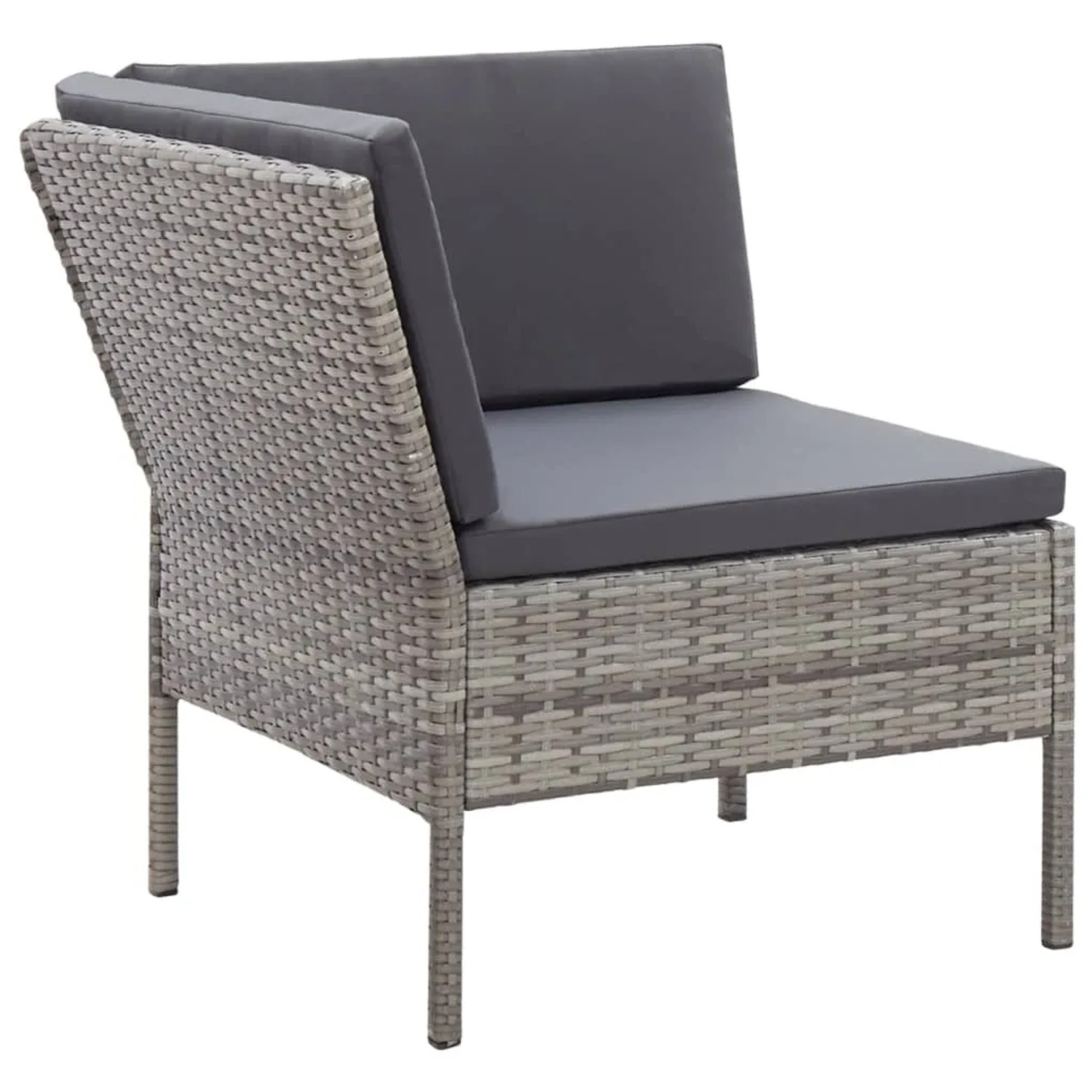 Graues vidaXL Gartenmöbel Ecksofa aus Rattan mit anthrazitfarbenen Auflagen.