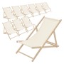 10er Set beige Holz Liegestühle, klappbar und verstellbar für Garten, Balkon oder Strand.