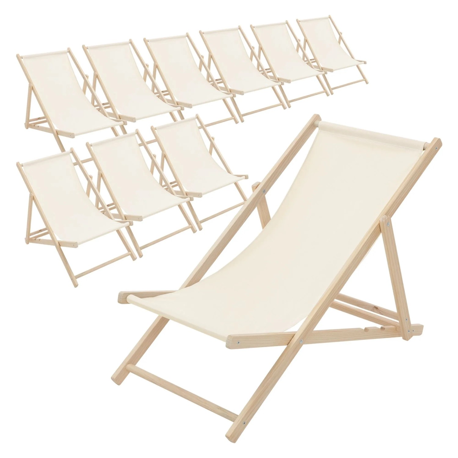 ECD Germany Liegestuhl 10Er Set Klappbar Beige aus Holz