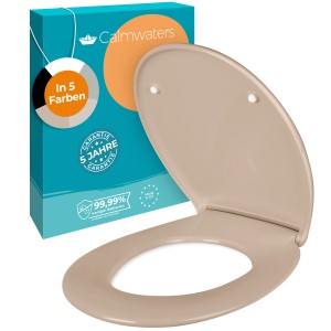 Beige Calmwaters WC-Sitz mit Absenkautomatik, antibakteriell und abnehmbar.