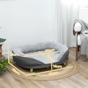 Graues PawHut Hundesofa (90x78x25cm) aus Polyester und MDF, erhöht mit Holzfüßen.