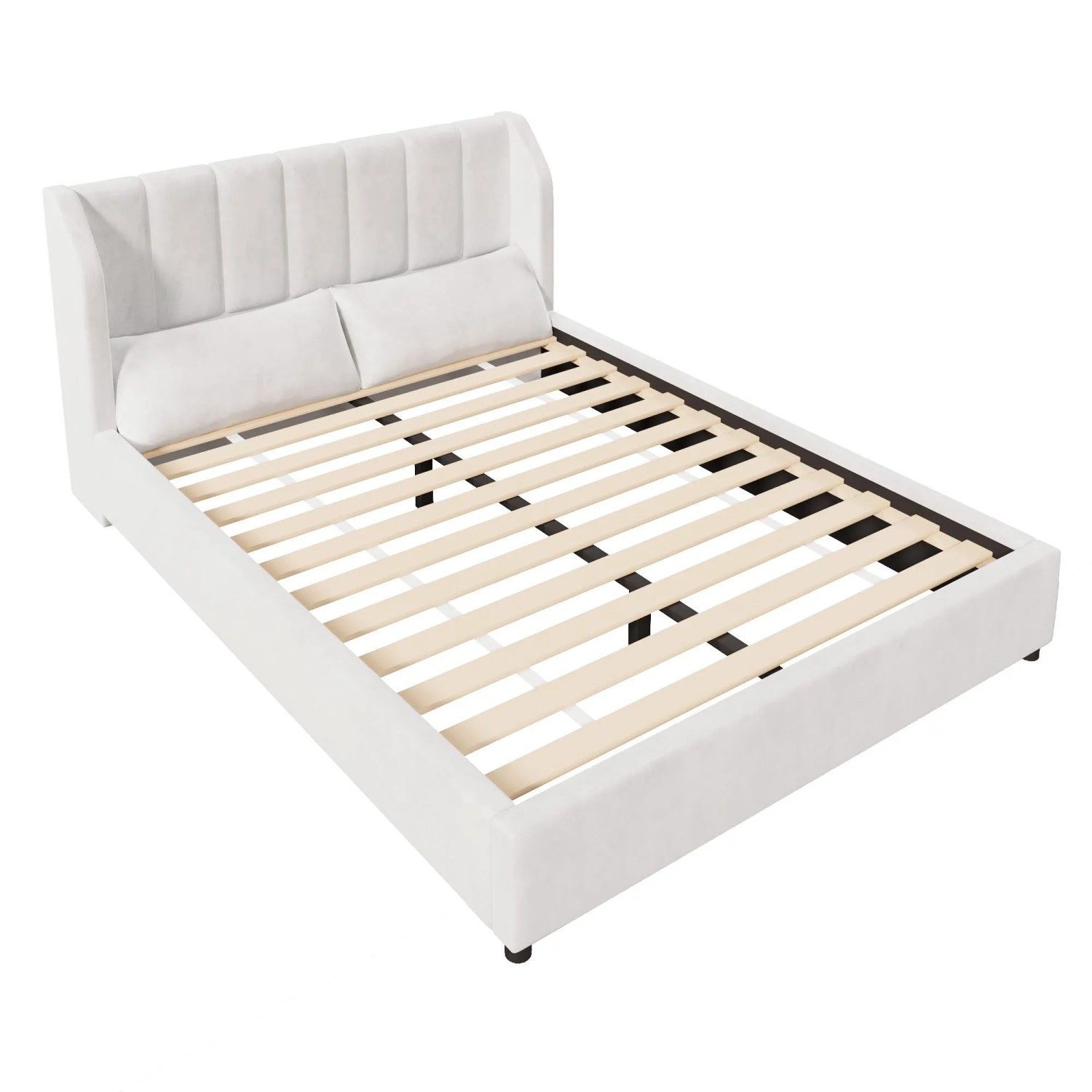 Merax Polster Plattformbett 140x200 cm Mit Samtbezug Lattenrost Beige