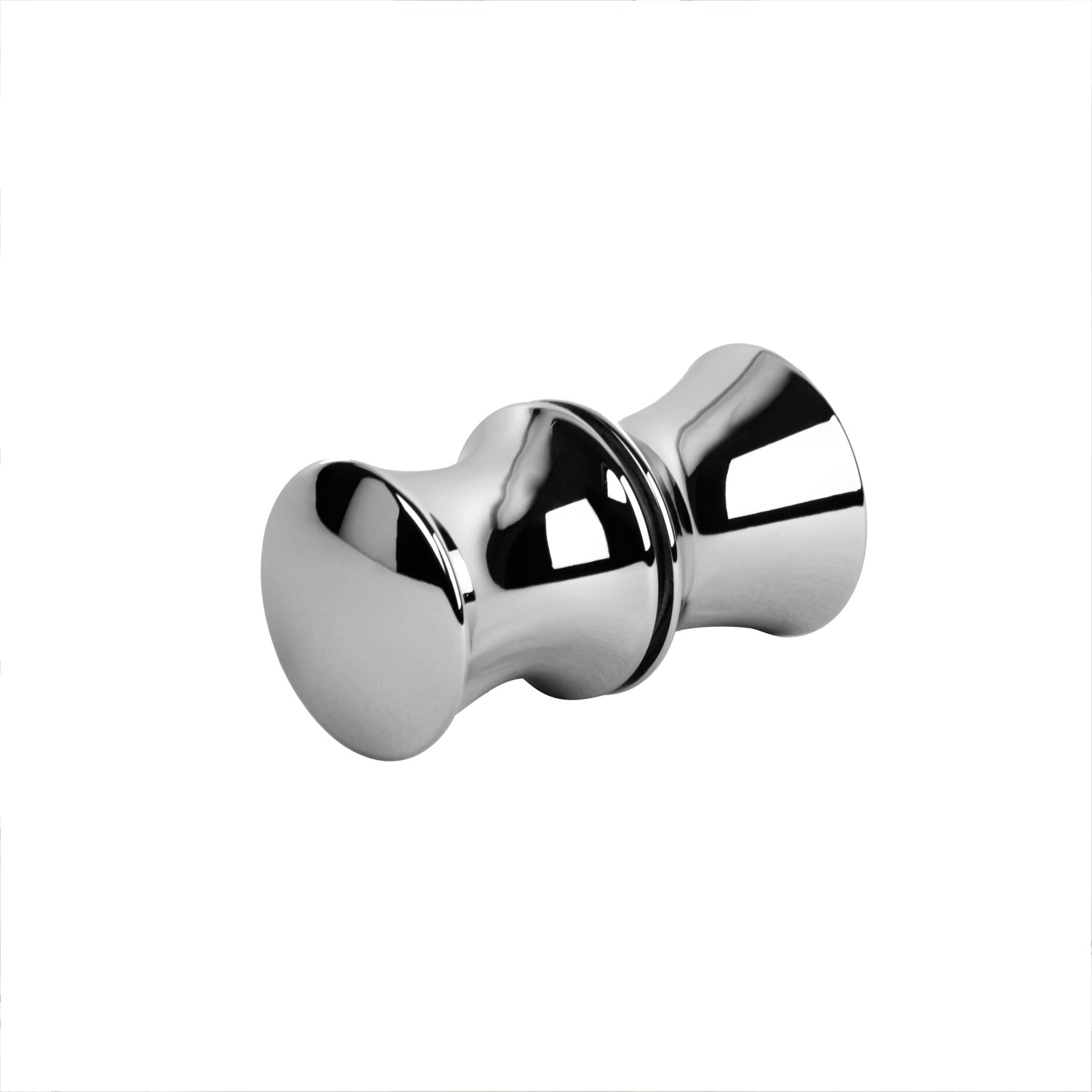 Detailaufnahme: Runder Türgriff in Chromoptik für Schulte Drehtür MasterClass.