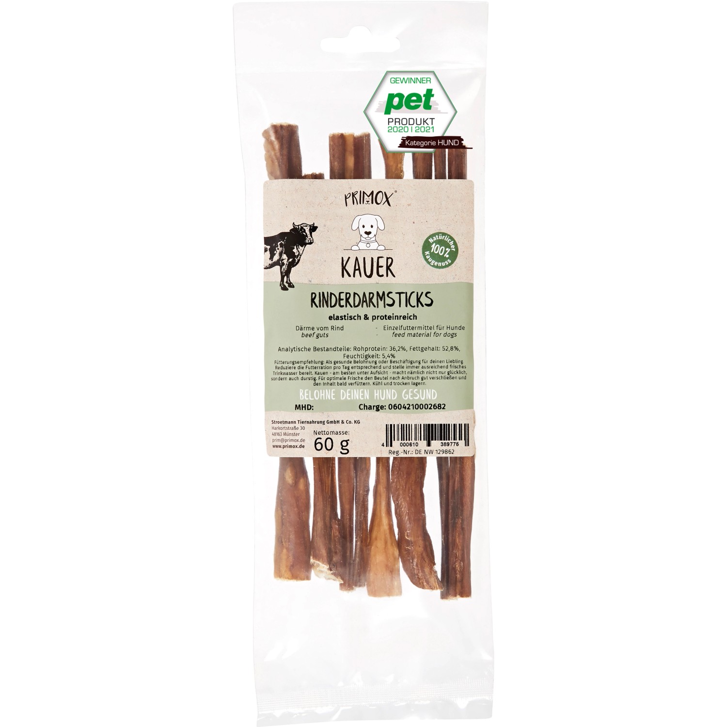 Primox Hunde-Snack Kauer Rinderdarmsticks 60 g
