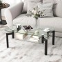 Moderner Costway Couchtisch mit Glasplatte und Ablage, schwarze Metallbeine.