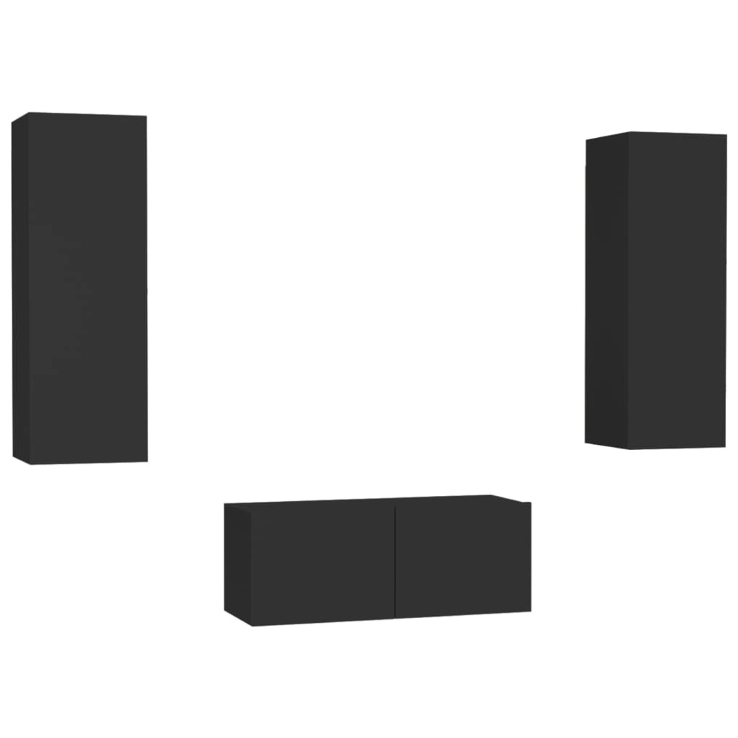 VidaXL 3-tlg. TV-Schrank-Set Schwarz Holzwerkstoff 4 günstig online kaufen