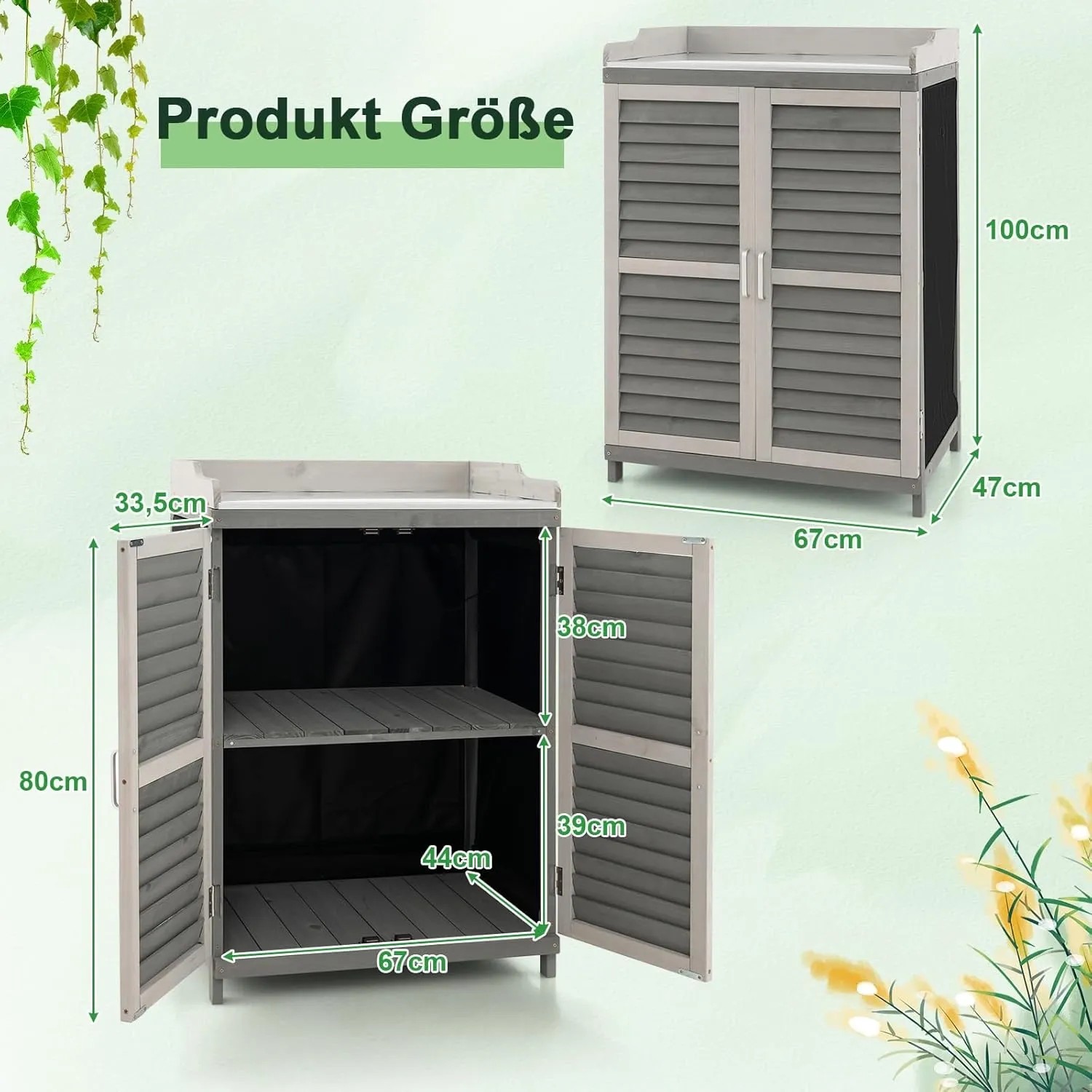 Costway Gartenschrank Holz Lagerschrank Garten Grau_3