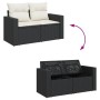 Schwarze 8-tlg. vidaXL Garten-Sofagarnitur aus Rattan mit cremefarbenen Kissen und Staufächern.