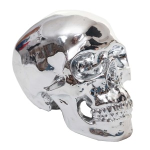 MCW Deko Totenkopf T921, silberne Totenkopf Figur aus Polyresin für Innen & Außen.
