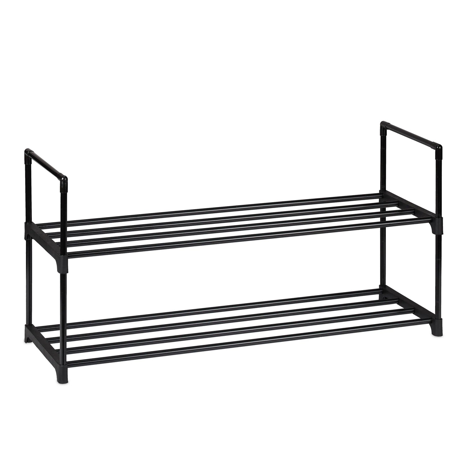 Relaxdays Schuhregal Metall Schwarz Stecksystem 2 Ebenen 45 cm x 90,5 cm x 30,5 cm 0,8 kg