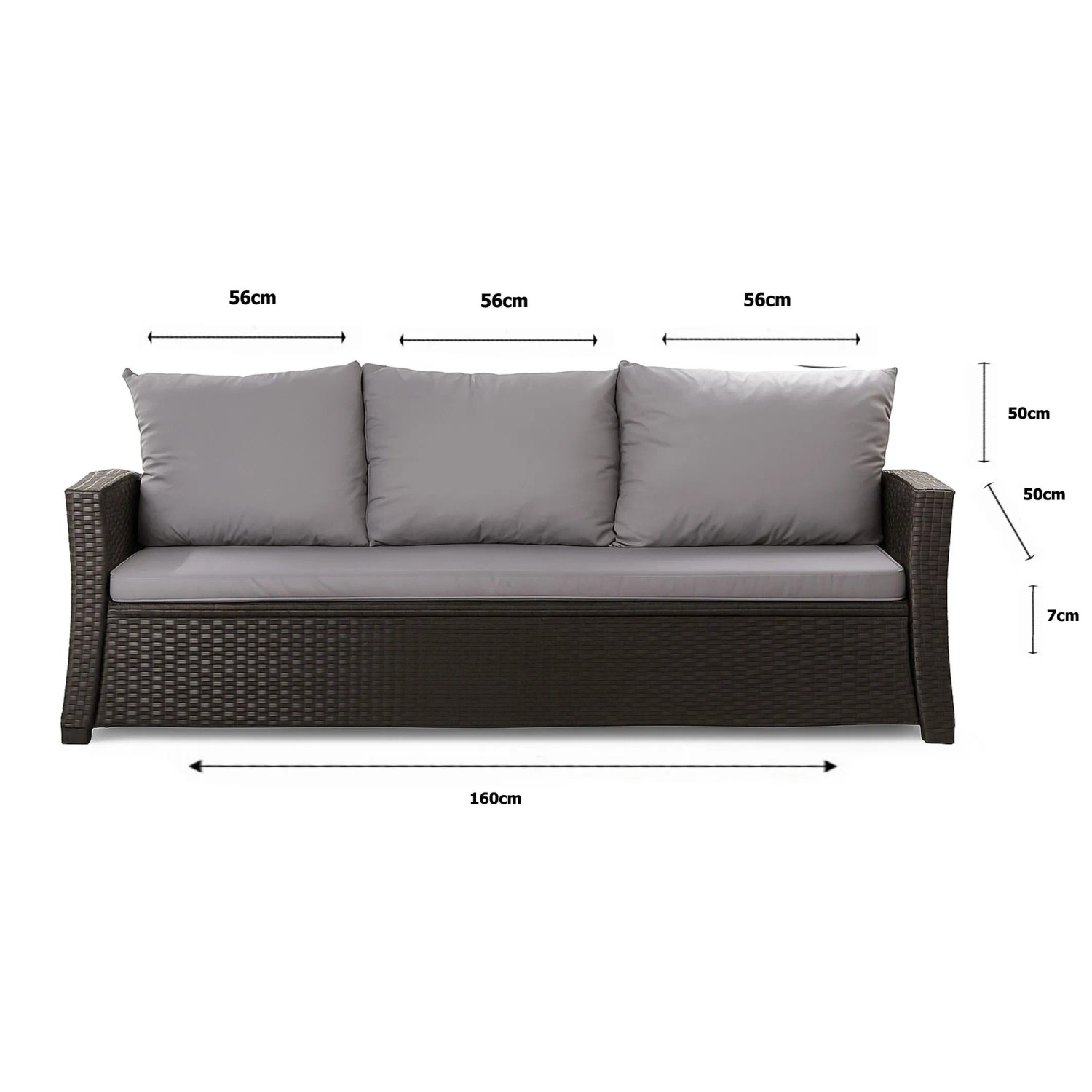 Setgarden Mix-Techno Gartenkissen Für Polyrattan Möbel 160×50×50 cm – Kissen Für 3 Sitzer Gartensofa 1tlg Grau_4