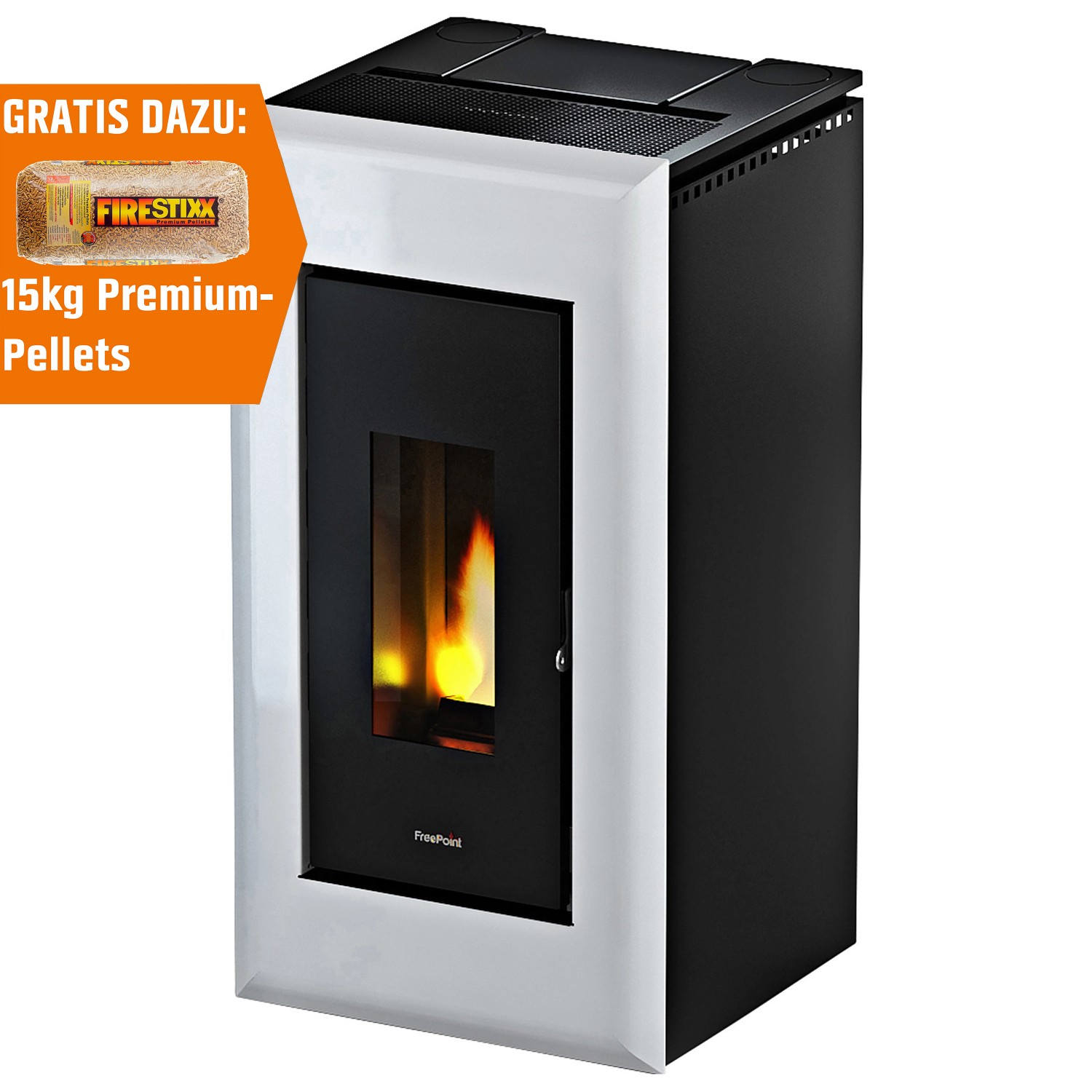 Freepoint Pelletofen Vega Stahl Weiß 10,5 kW EEK: A+ günstig online kaufen