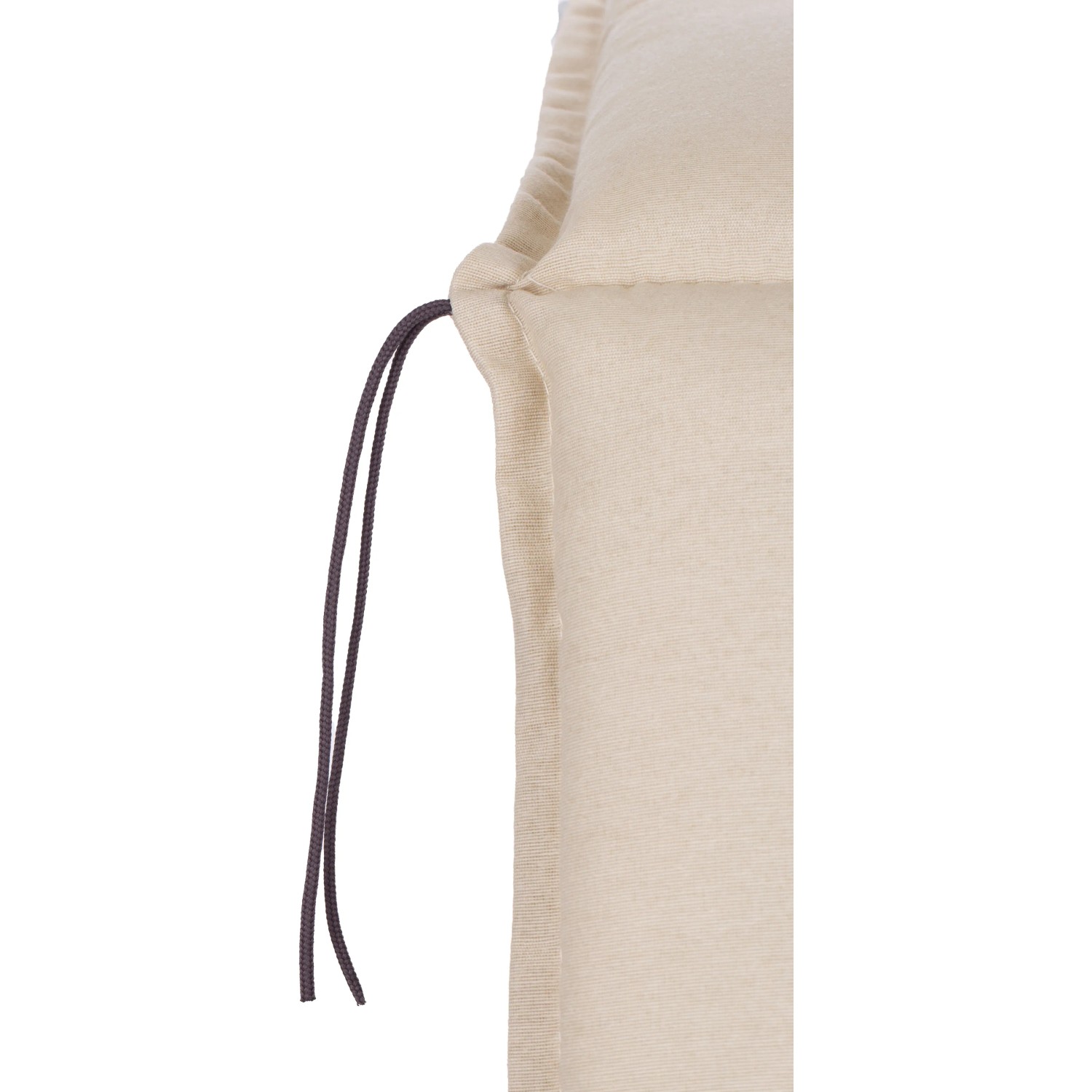 Detailaufnahme: Beige Saumauflage Takume für Hochlehner Gartenstuhl mit Bindebändern.