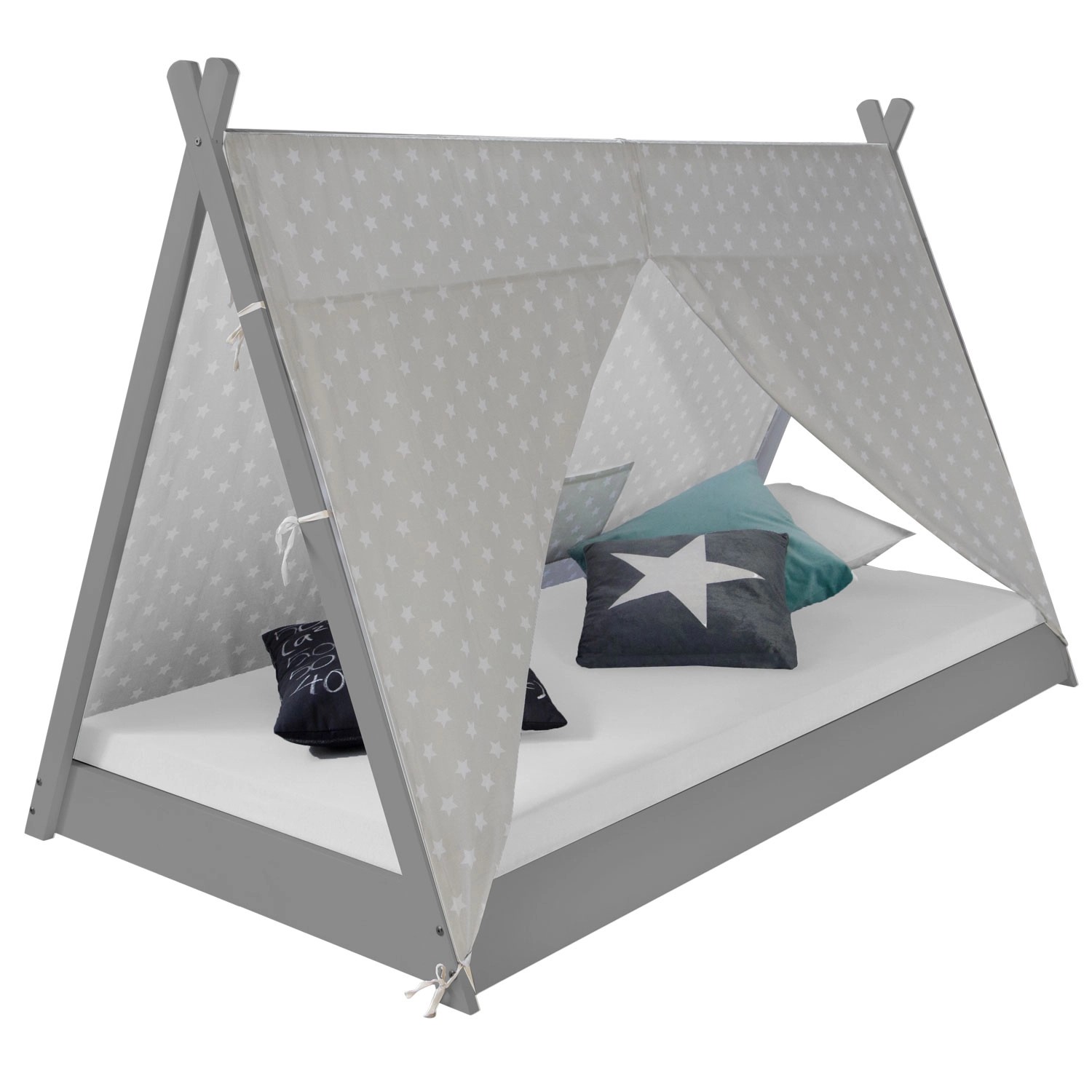 Homestyle4u Kinderbett TIPI 90 x 200 cm Grau 1967