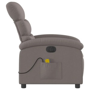 Elektrischer Massagesessel in Taupe mit Fernbedienung in Seitentasche.