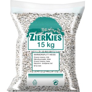 Sack mit weißem Marmor-Splitt Carrara, 9-12 mm, 15 kg, geeignet für Ziergarten, Wege und Teiche.