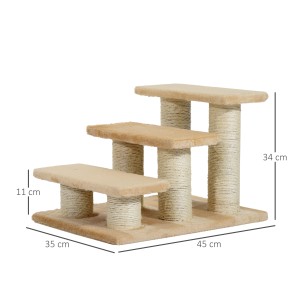 PawHut Tiertreppe mit 3 Stufen in Beige, ideal für Katzen und kleine Hunde.