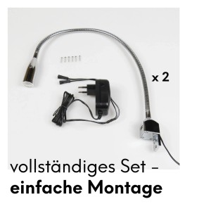Kalb LED Bettleuchten-Set, silbergrau, mit USB-Ladefunktion. Flexibel, warmweiß, zur Möbelmontage.