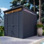 Anthrazitfarbenes Bertilo Gartenhaus Woodline Pent, 234x226 cm, aus Holz mit Flachdach.