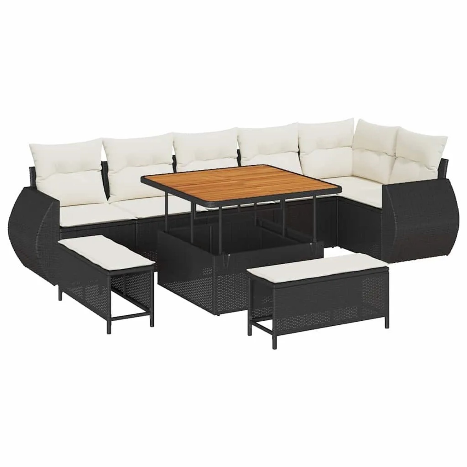 vidaXL Gartensofa-set mit Kissen 9-Tlg Schwarz und Creme Poly-Rattan 336383 günstig online kaufen