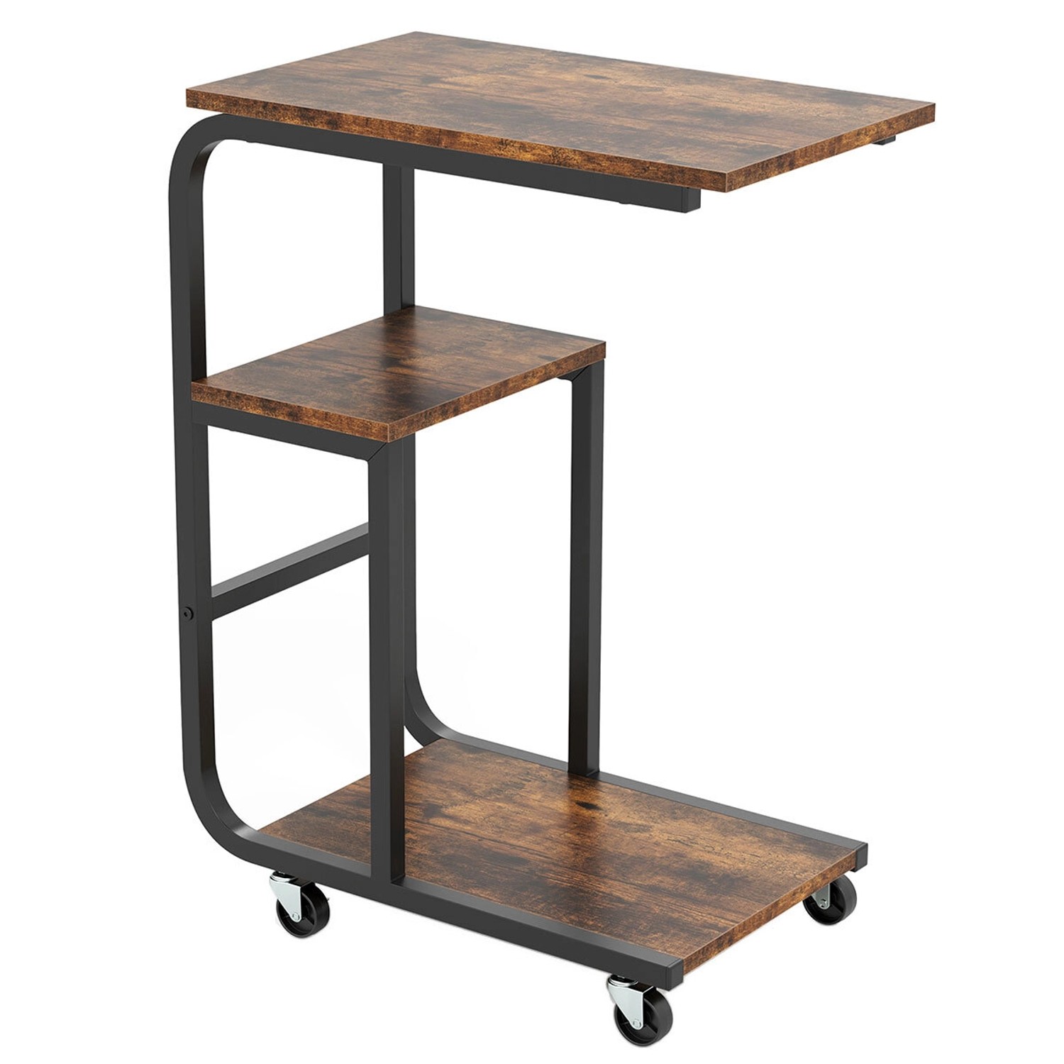 Costway Beistelltisch Sofatisch mit Rollen C-Form 3 Ebenen Kaffeetisch günstig online kaufen