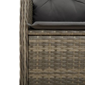 Detailansicht Gartensessel Grau Poly Rattan mit Kissen, verstellbare Rückenlehne.