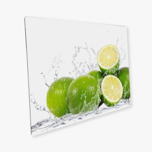 Myspotti Mini-Spritzschutzplatte Aqua Limette, Küchenrückwand mit Limetten-Motiv und Wasserspritzer.