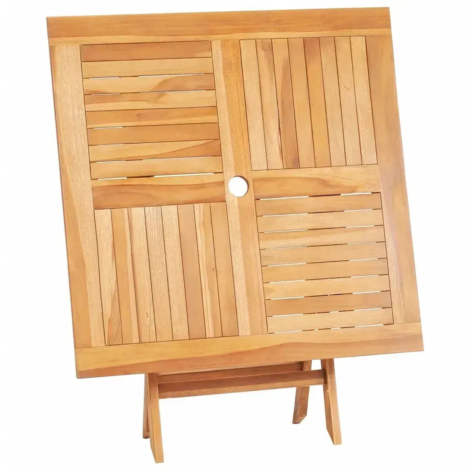 vidaXL Gartentisch, klappbar, 85x85 cm, Teakholz massiv, mit Schirmloch.