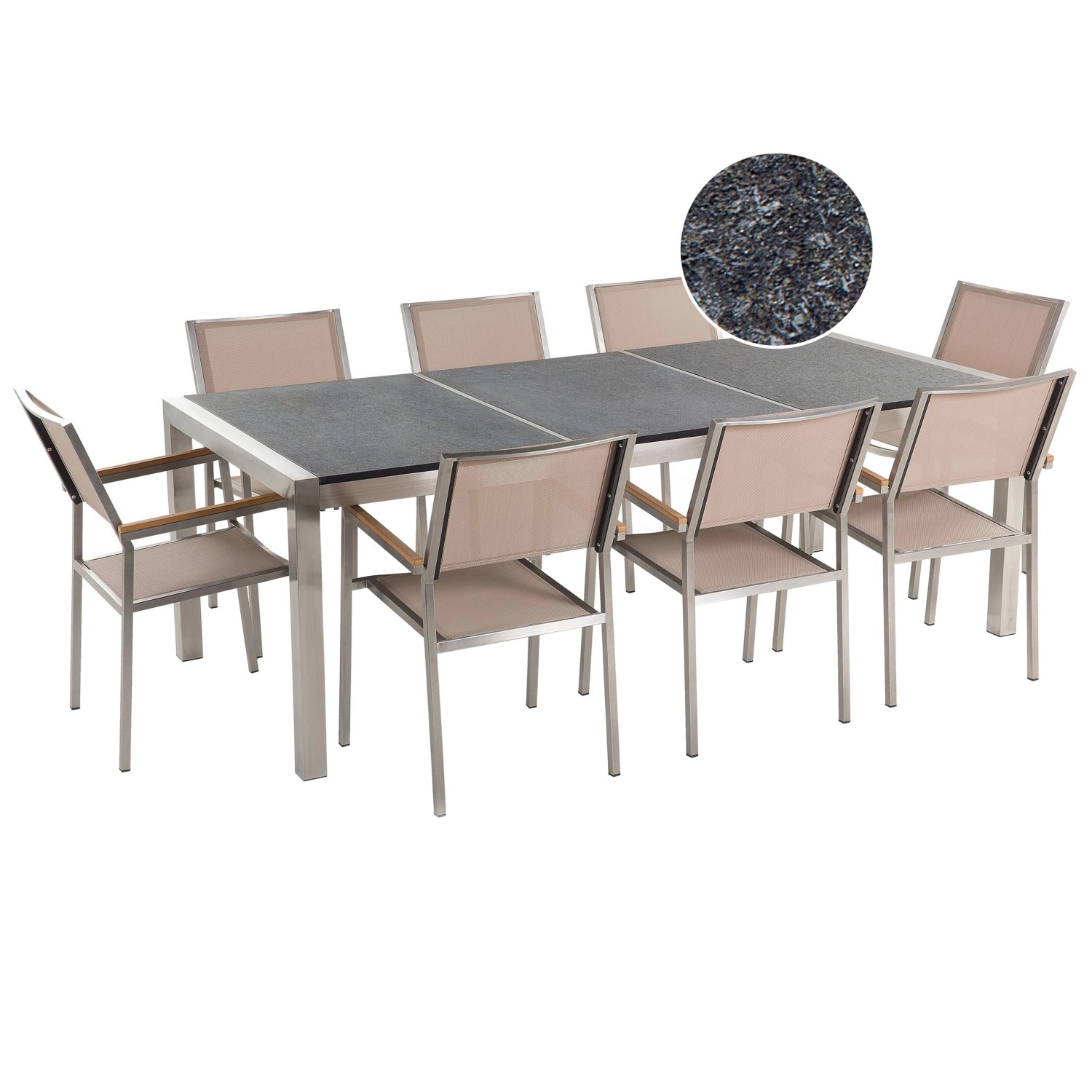 Beliani Gartentisch Set GROSSETO Grau Silber Beige 100x220x87 günstig online kaufen