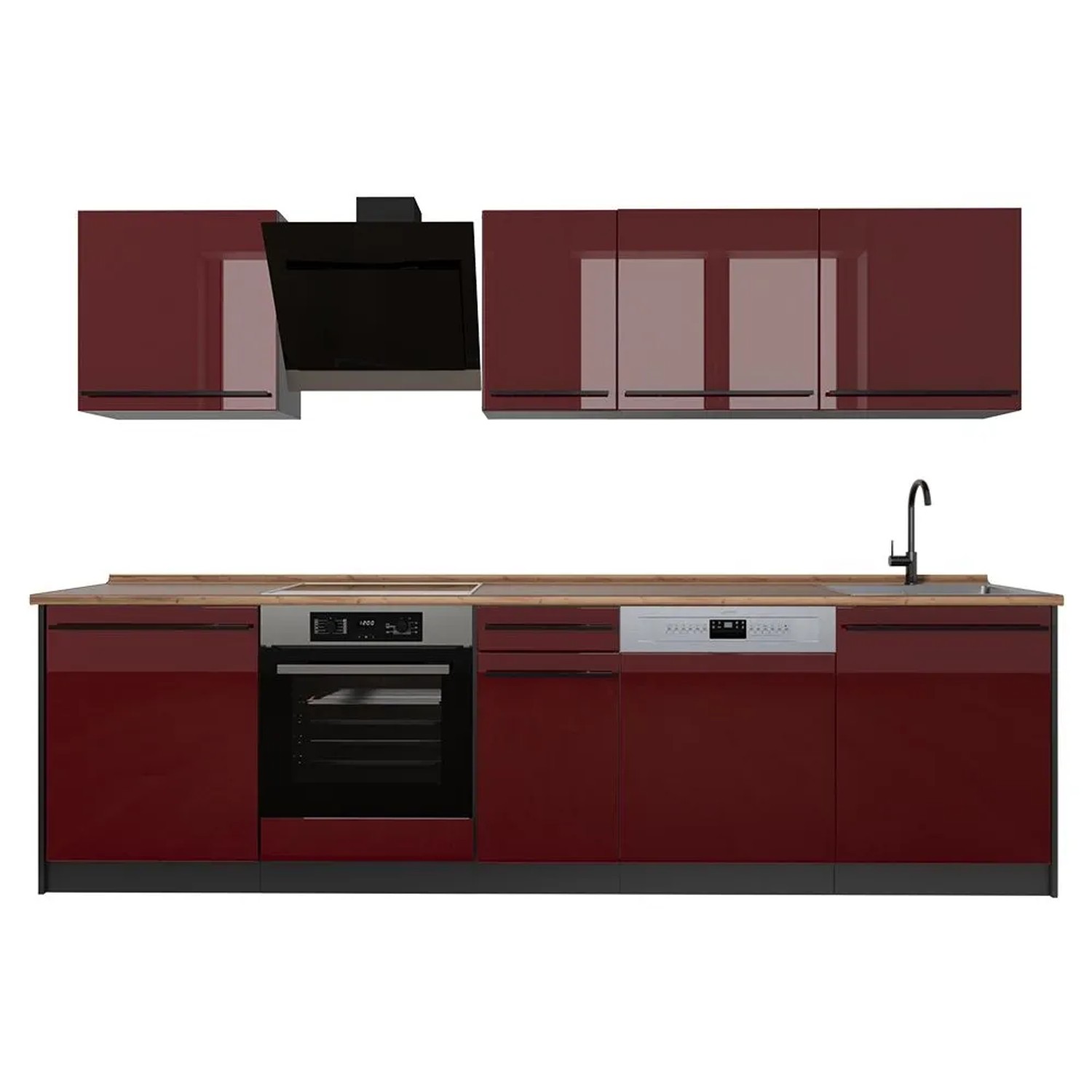 Vicco Küchenzeile R-Line Rot Hochglanz/Anthrazit 280 x 207 Arbeitsplatte Goldkraft Eiche Art Nr 66379