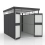 Juskys Gerätehaus Luzern M, 5,2 m², Anthrazit, mit geöffneten Türen. Metall Gerätehaus für Garten.